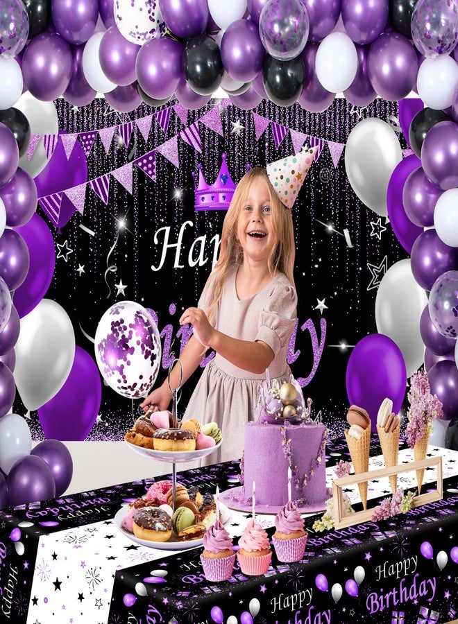 Coosilion Purple and Black Party Decorations for Women, Purple Birthday Decorations for Girls Men with Purple Black Happy Birthday Backdrop Tablecloth Confetti Balloons Arch, Purple Party Supplies - Image 5